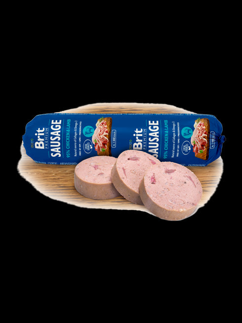 Salam pentru caini Brit Premium cu pui si miel 800 g